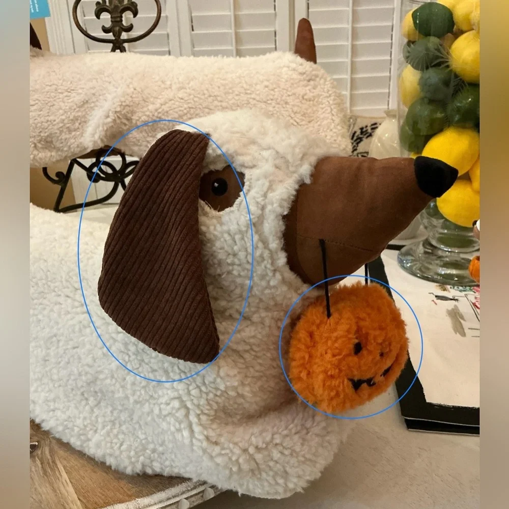 Looong Dachshund Halloween Ghost, carrying Jack o lantern treat bag, Pillow